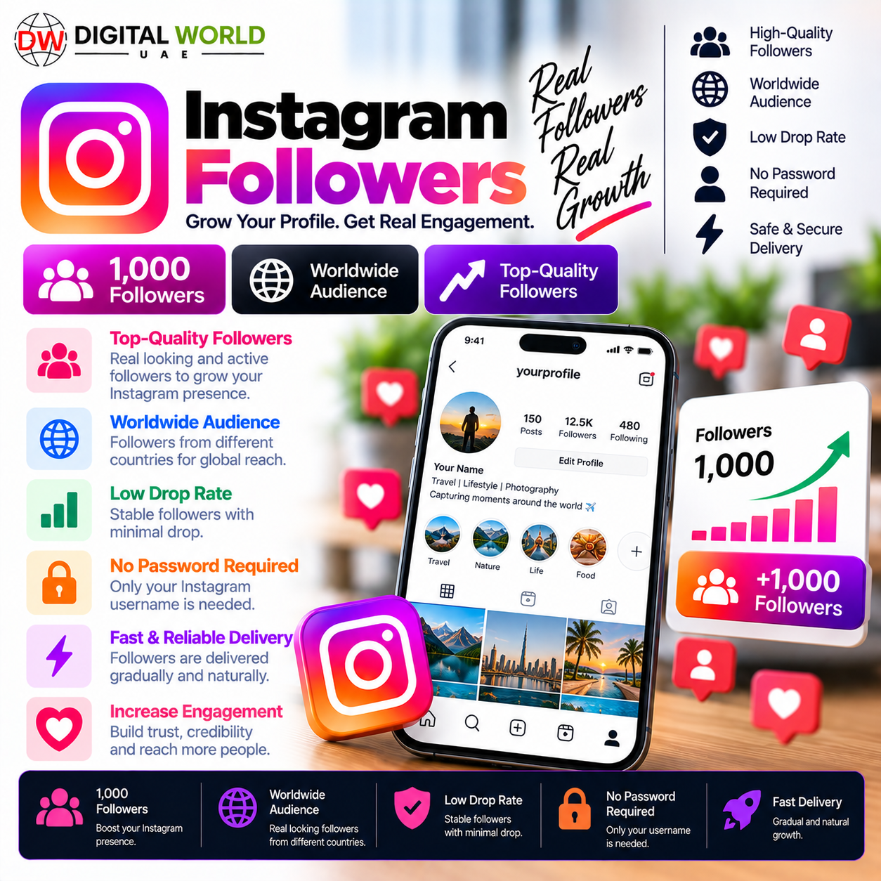 Instagram Followers Growth Promotion Instagram Followers – 1,000 Top-Quality Followers | Worldwide | Low Drop | No Password Required - Image 1